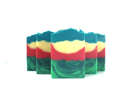 Handmade Bar Soaps layered with 2 shades of green, then red, white, and blue top.