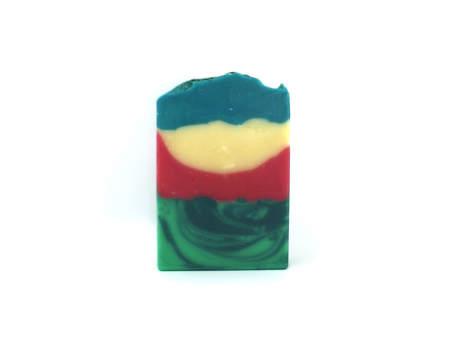 Handmade Bar Soap layered with 2 shades of green, then red, white, and blue top.