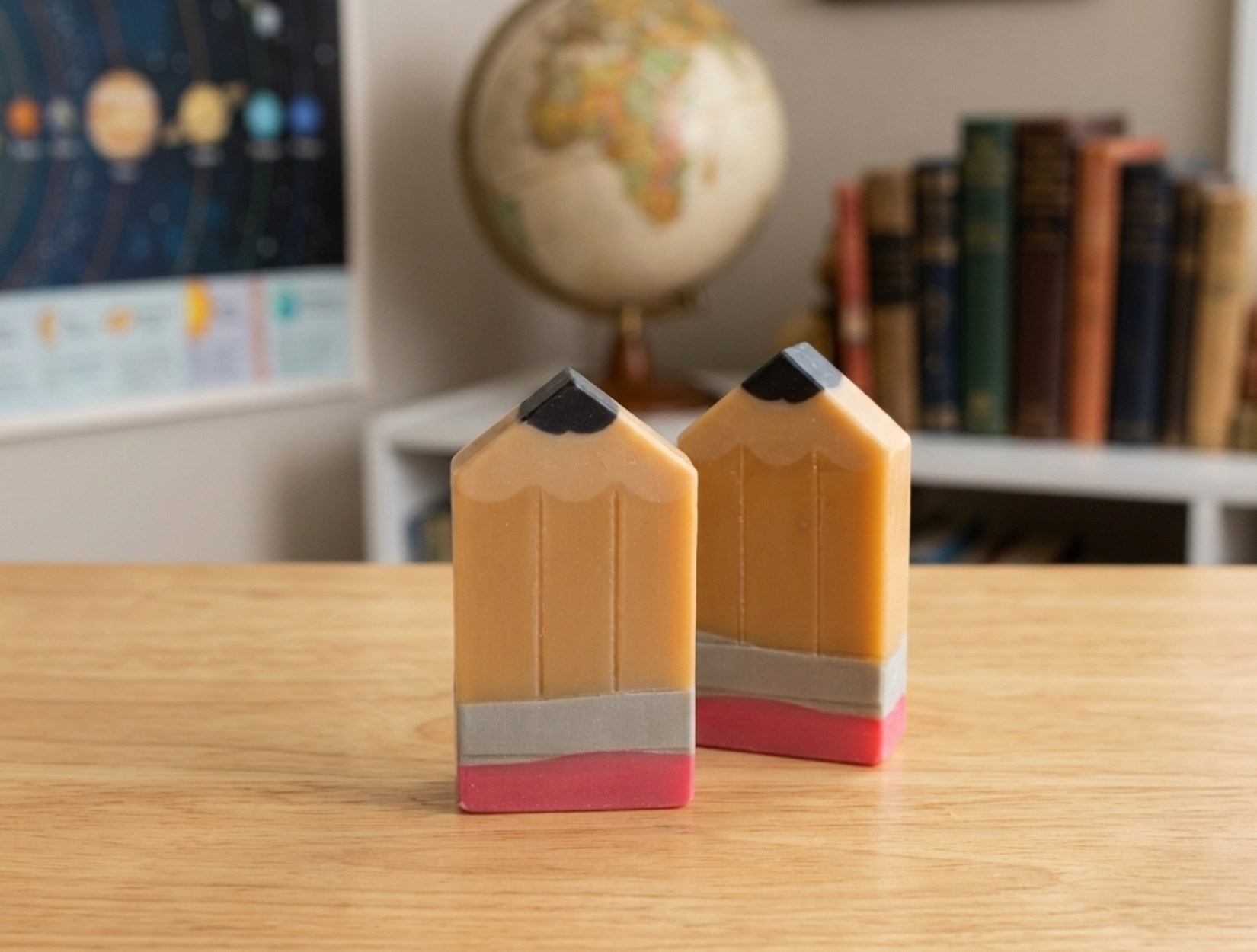 Pencil shaped soaps in a classroom