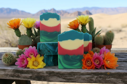 Handmade Bar Soaps layered with 2 shades of green, then red, white, and blue top.