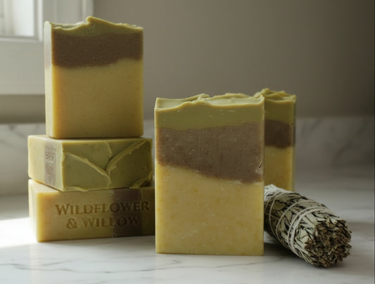 Five bars of Wildflower & Willow soap in a kitchen