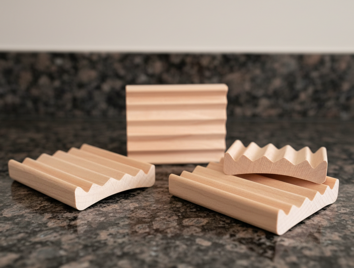 soap dishes on a granite surface